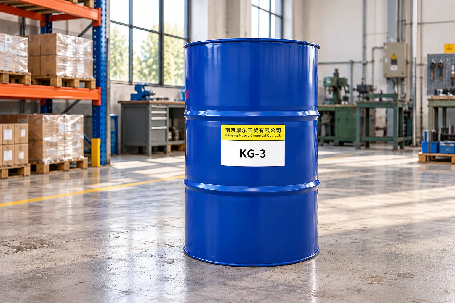 KG-3 rust preventive oil in a blue steel drum